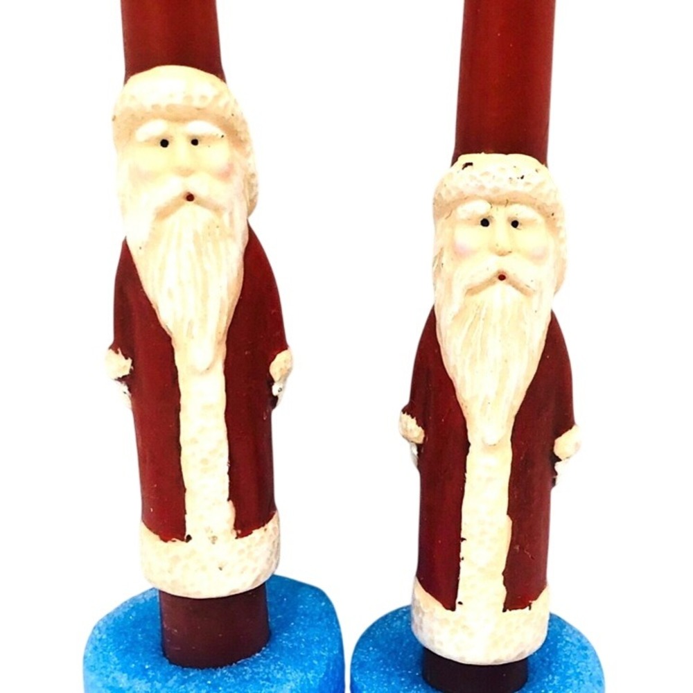 VTG Old World Santa Claus Kris Kringle Taper Candlesticks Set of 2 Red Christmas